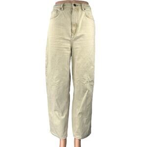 Free People White Cream Straight Wide Leg High Waist Baggy Denim Jeans Pants 29